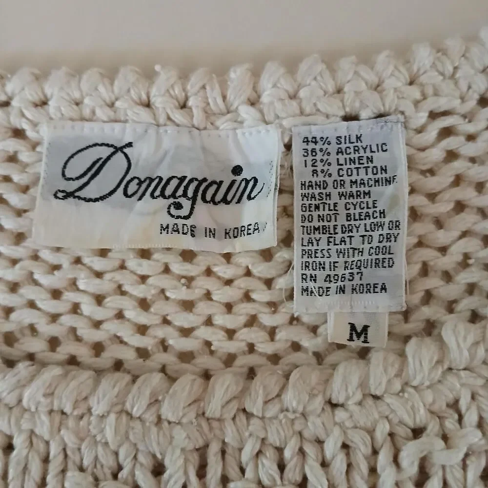 Vintage 80s Donagain Cream Chunky Knit Sweater Vest Textured Pattern M Academia